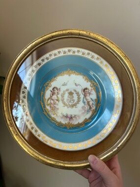 Antique Framed 1844 Turquoise Blue Celeste Sevres Louis Philippe Porcelain Plate
